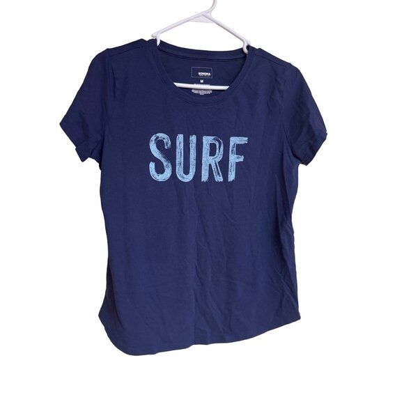 Sonoma Womens Navy "Surf" Graphic T-Shirt M Cotton/Polyester - Picture 1 of 3
